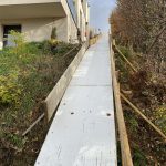 Chantier Obernai accès très difficile / création d&#8217;un pont pour le matériel / Création d&#8217;un mur de soutennement en taluflor (bac à fleurs) Lingolsheim 0